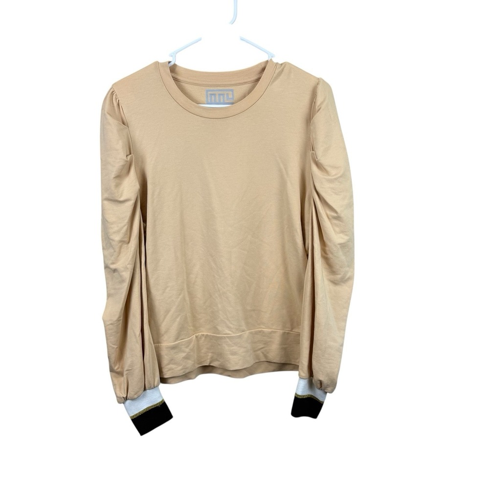Emily McCarthy Womens Day Pullover Crew Neck Puff Sleeve Almond Buff‎ Size Small